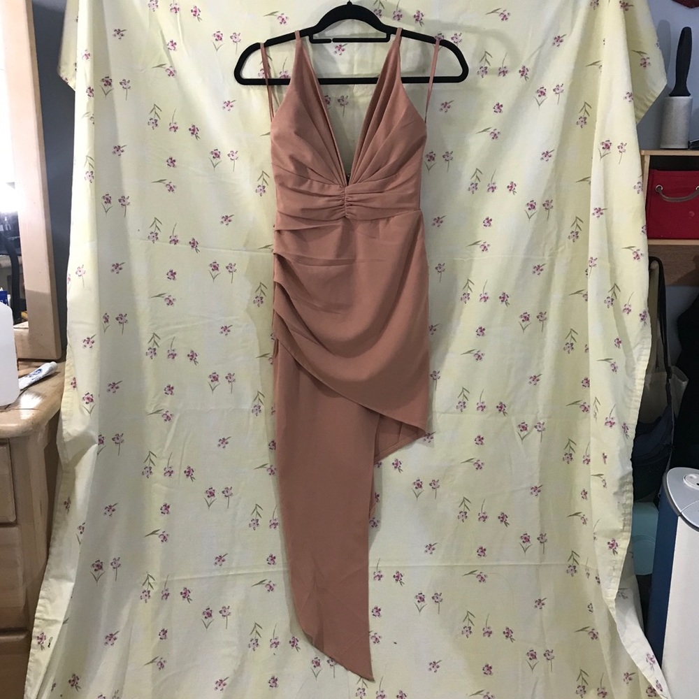 Tan/Pink Asymmetrical Selfie Leslie Dress